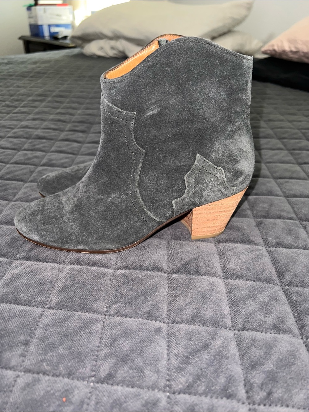 ISABEL MARANT Dicker Suede Cowboy Ankle Boots Women Size 5 Western Bootie - Picture 5 of 14